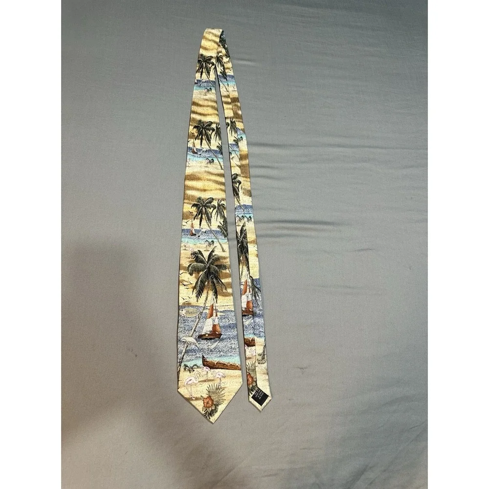 Tropicals By Tango Beach Sailboat Palm Tree Neck Tie Silk